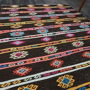 3.7x10.7 ft, Black Bohemian Kilim Rug - 4