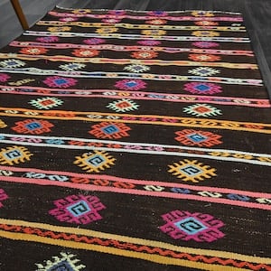 3.7x10.7 ft, Black Bohemian Kilim Rug - 5
