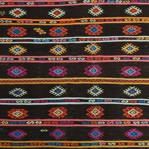 3.7x10.7 ft, Black Bohemian Kilim Rug - 6