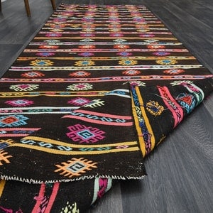 3.7x10.7 ft, Black Bohemian Kilim Rug - 9