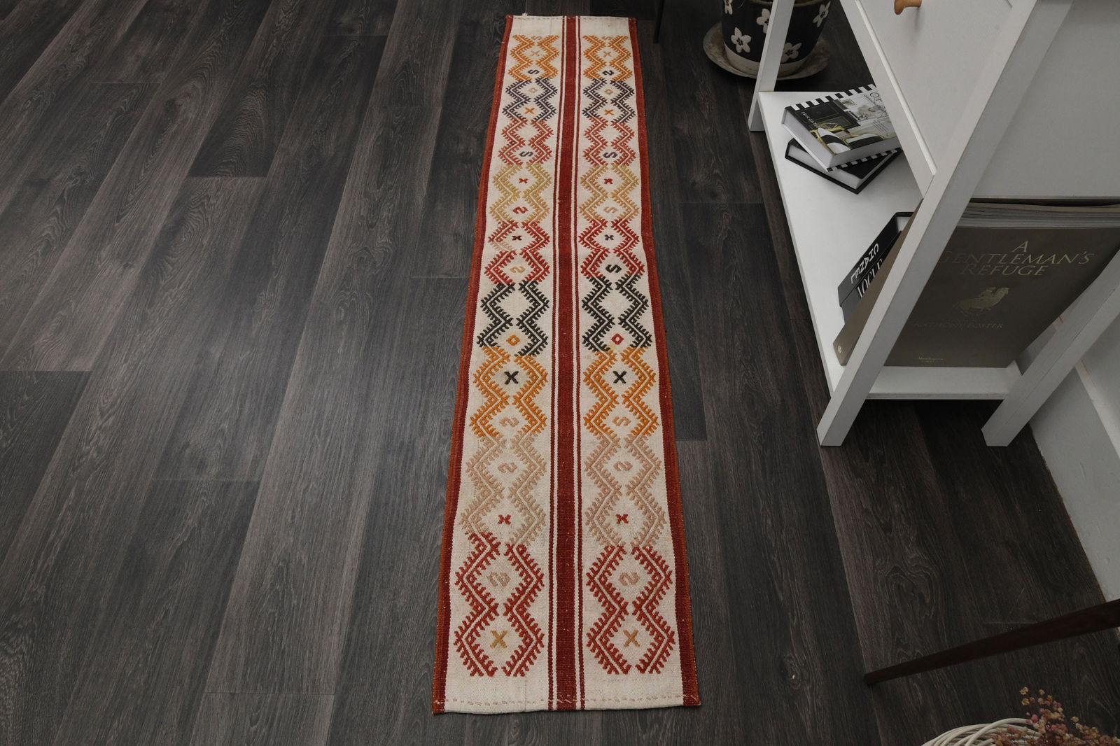 1.3x6.5 ft, IVORY DECOR, Wool Runner: Title: 1.3x6.5 ft, IVORY DECOR, Wool Runner Description: This Turkish one-of-a-kind Vintage Flatweave Kilim Rug is hand-knotted and handwoven by the most skilled artisans who use pure wool, in vibrant