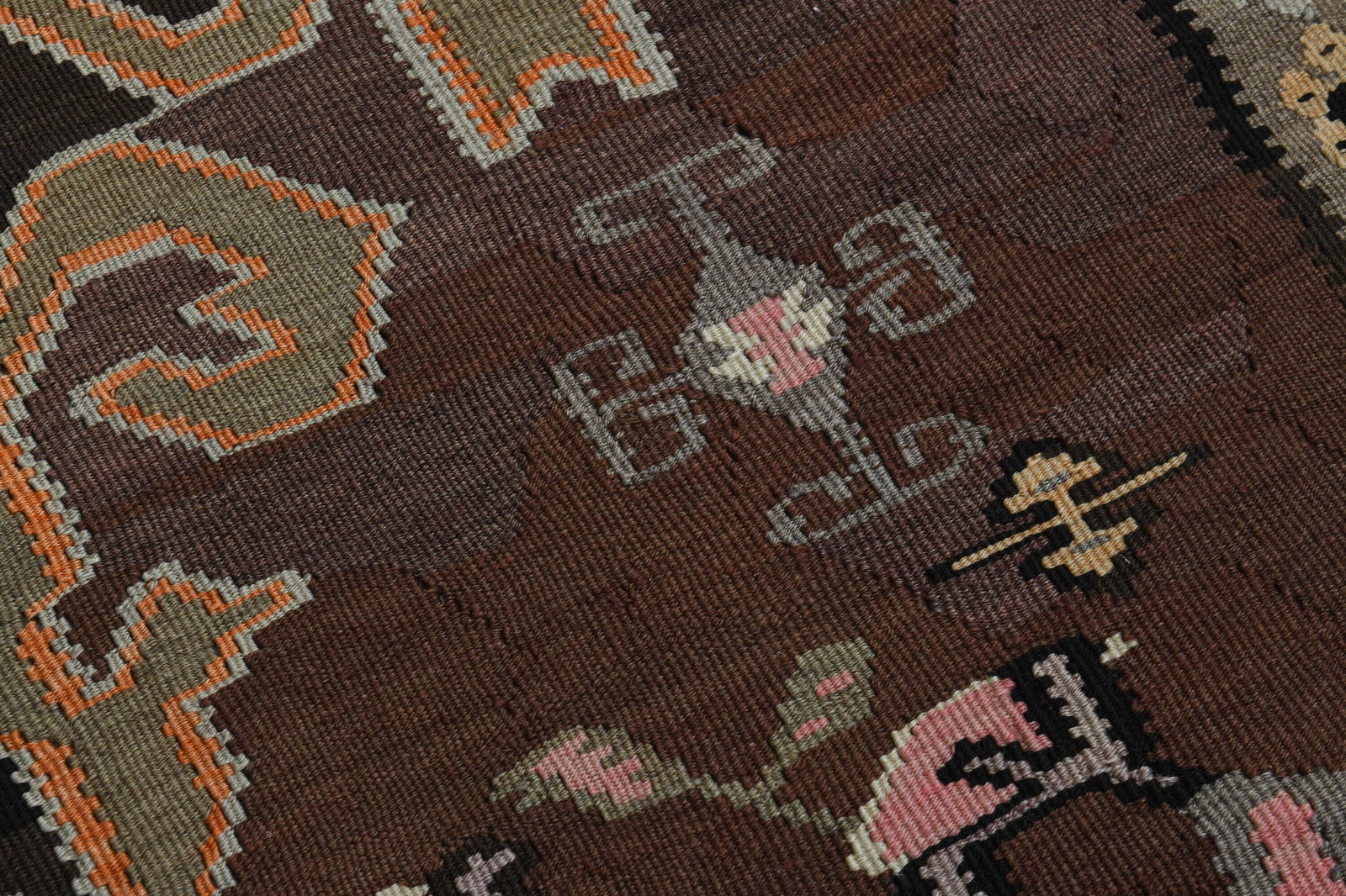 5.7x13.2 ft, BROWN KILIM RUNNER - 9