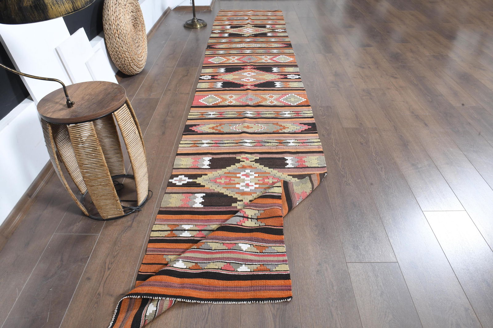 2'5x13'4 ft, COLORFUL KILIM RUNNER: Title: 2'5x13'4 ft, COLORFUL KILIM RUNNER Description: This Turkish one-of-a-kind Vintage Flatweave Kilim Rug is hand-knotted and handwoven by the most skilled artisans who use pure wool, in vibrant,