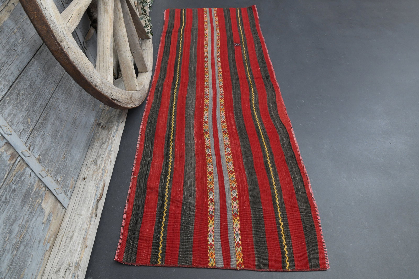 2'3x6'6 KILIM RUNNER RUG: Title: 2'3x6'6 KILIM RUNNER RUG Description: This Turkish one-of-a-kind Vintage Flatweave Kilim Rug is hand-knotted and handwoven by the most skilled artisans who use pure wool, in vibrant, natural