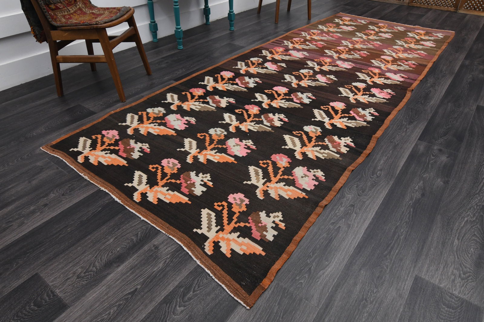 4.4x11.6 ft, TURKISH KILIM Runner - 10