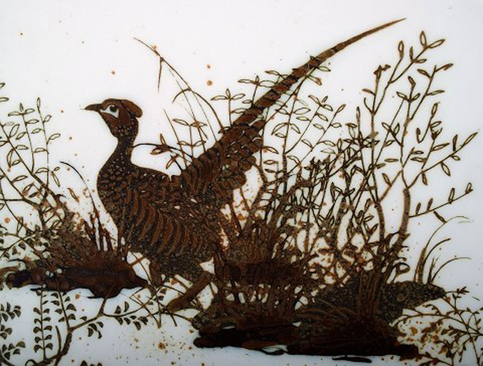Nils Thorsson, Royal Copenhagen large earthenware/faience dish with pheasants # 1066/5371. - 2