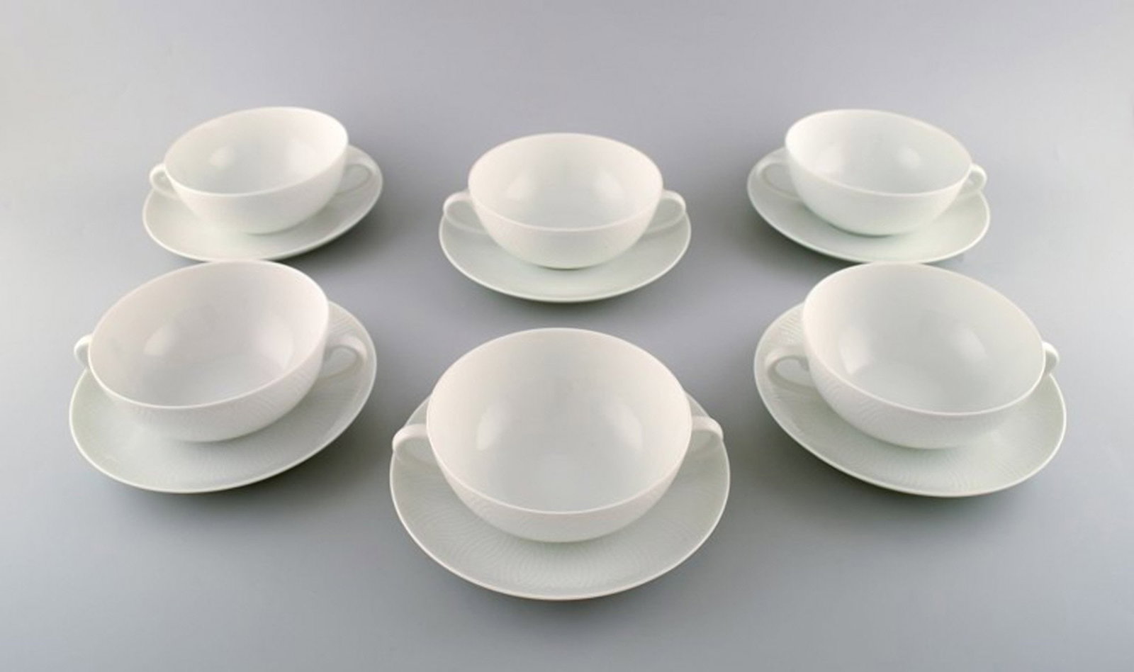 Royal Copenhagen Salto service, White. Set of 6 boullion cups with saucers. - 2
