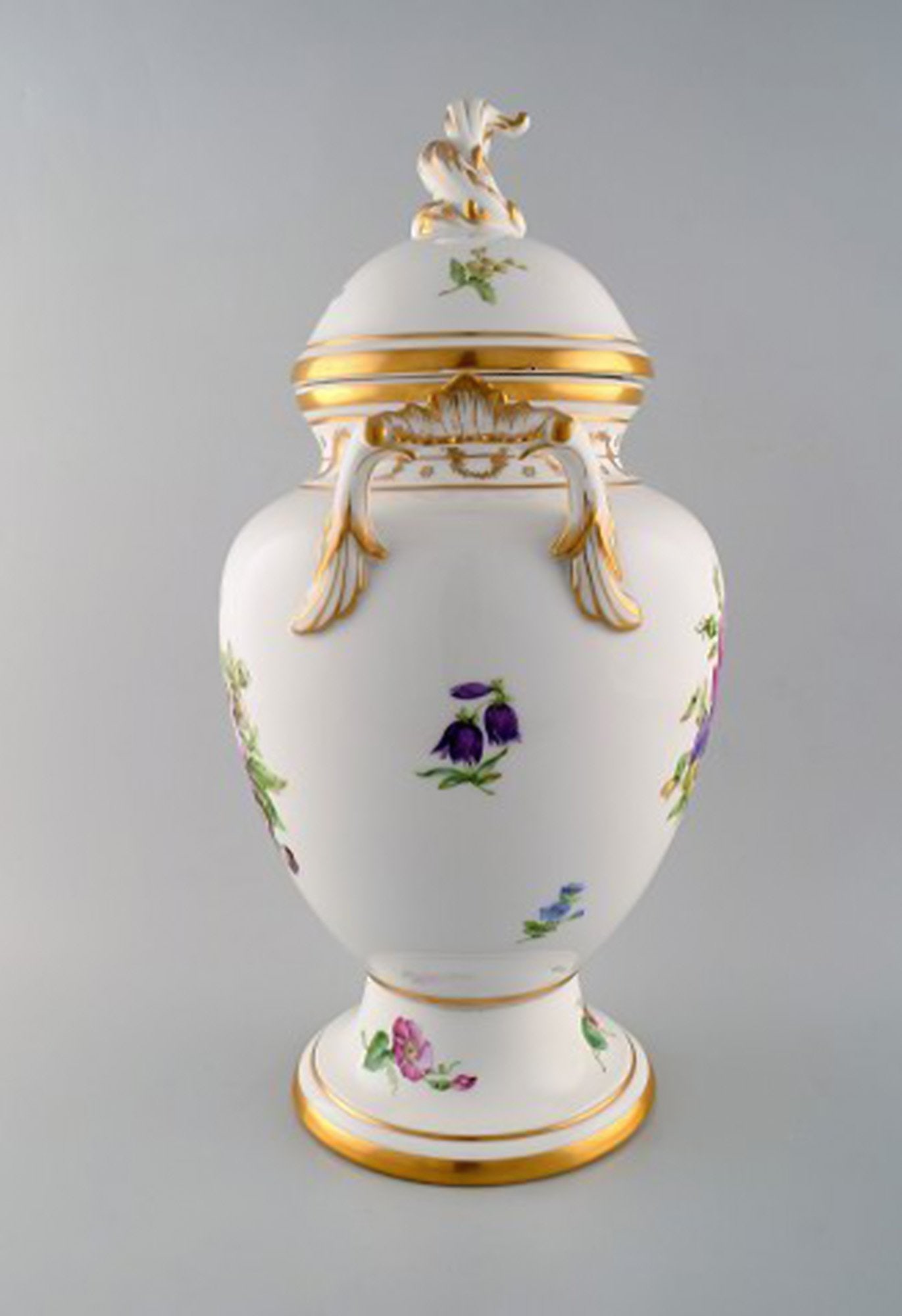 Royal Copenhagen. Antique baluster shaped porcelain lidded vase. Hand painted in colors with - 2