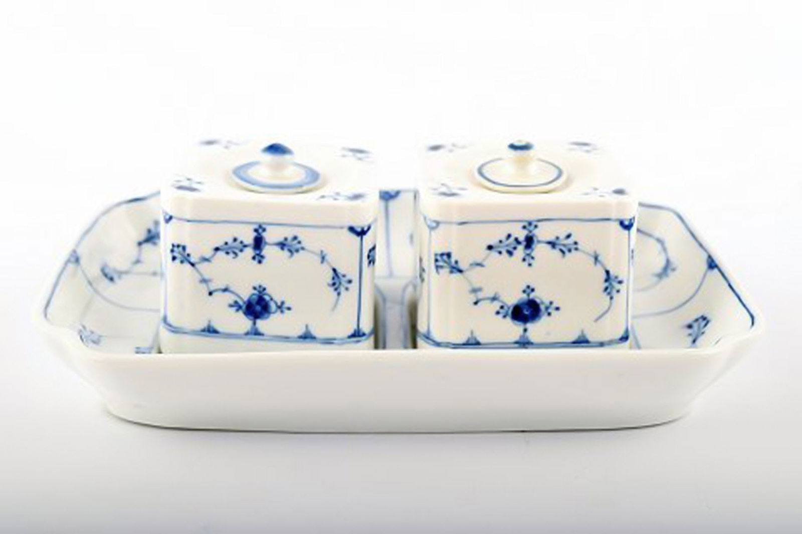 Early and rare Royal Copenhagen blue fluted Writing set with two inkwells. - 3