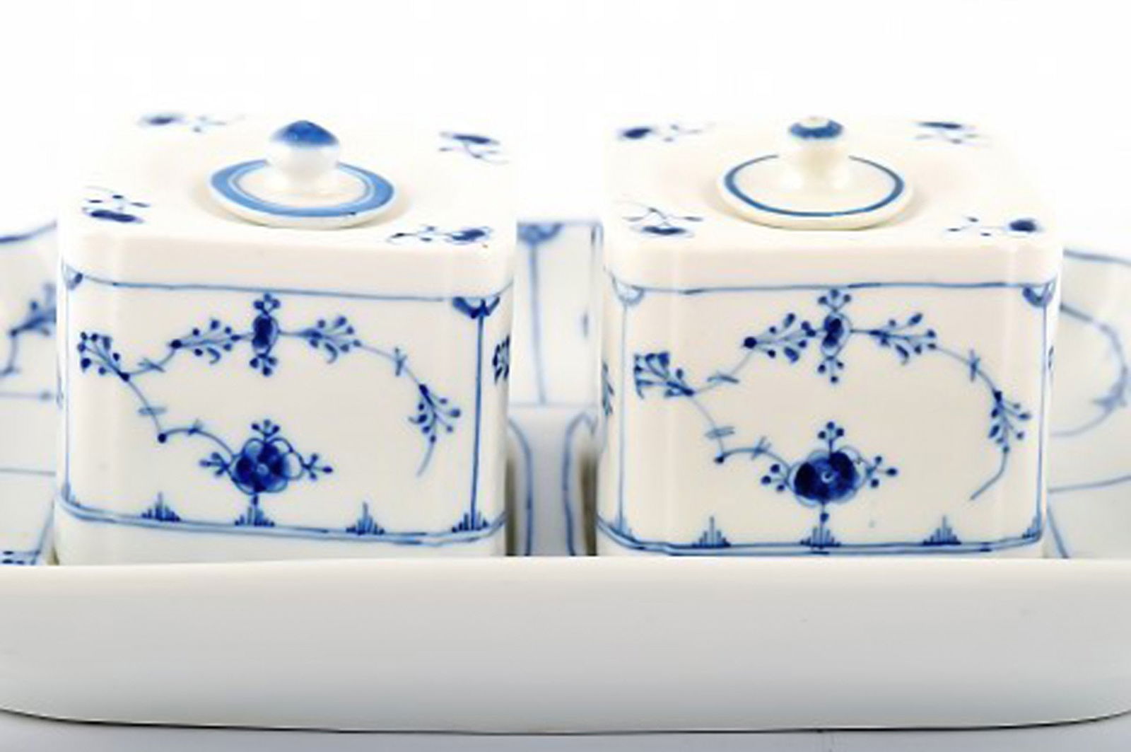 Early and rare Royal Copenhagen blue fluted Writing set with two inkwells. - 4