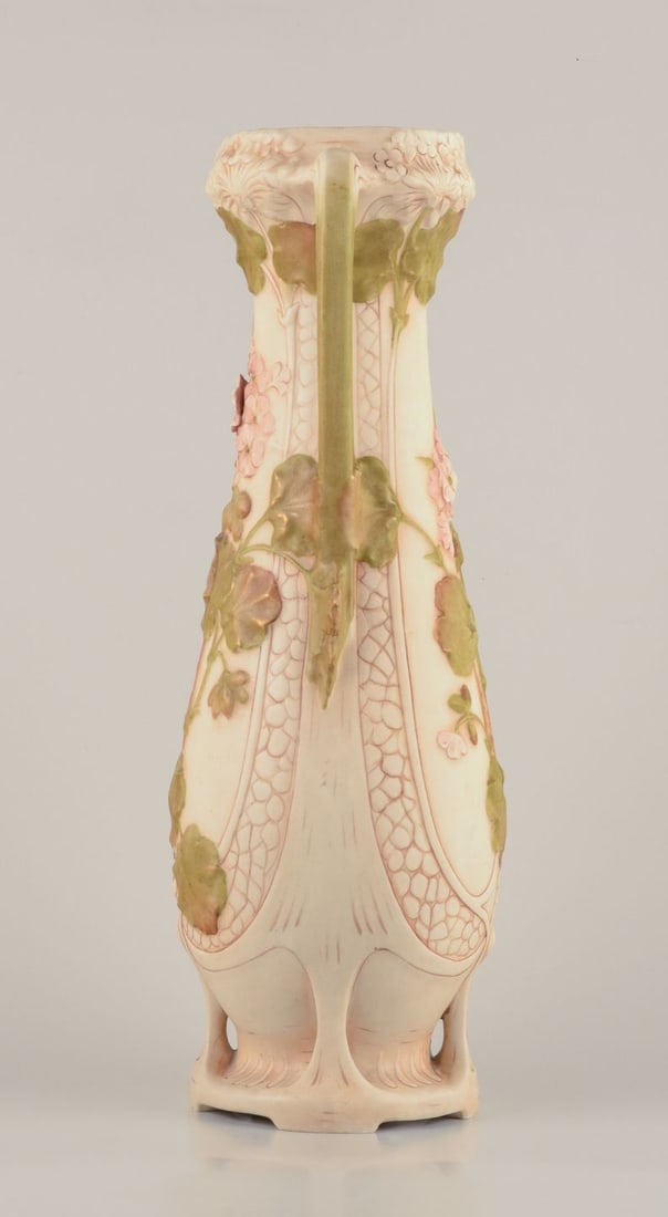 Royal Dux, Czech Republic. Colossal Art Nouveau vase in porcelain with floral relief. Approx. 1920s. - 6