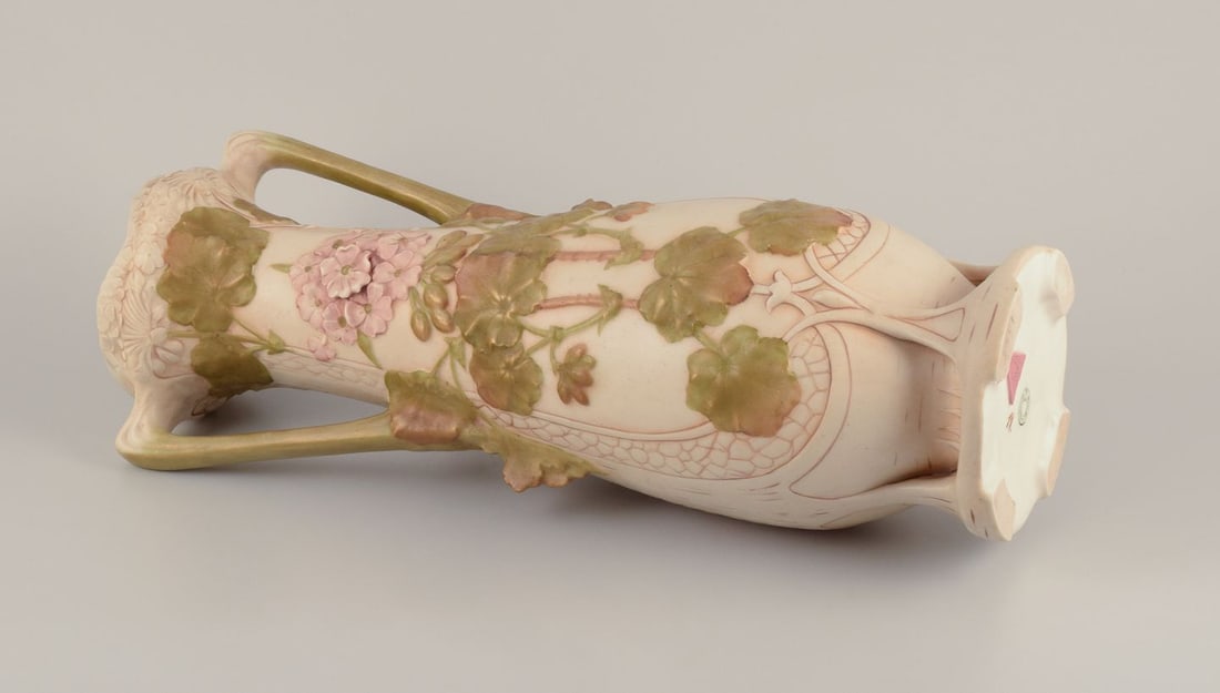 Royal Dux, Czech Republic. Colossal Art Nouveau vase in porcelain with floral relief. Approx. 1920s. - 8