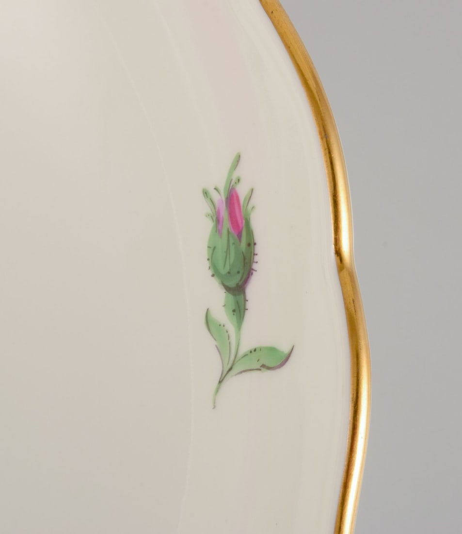 Meissen, Germany. Large porcelain bowl. Hand-painted with pink rose, gold rim. 1920s/30s. - 5