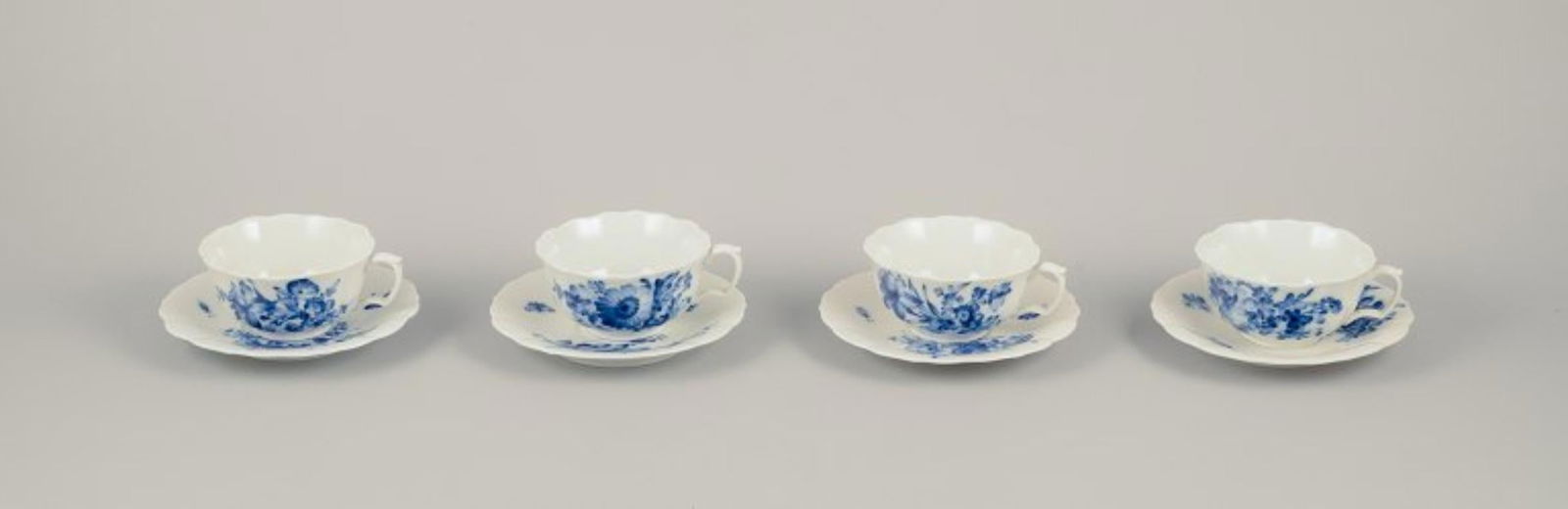 Meissen, Germany. Four pairs of teacups in blue-painted porcelain. 1920s/30s (1 of 9)