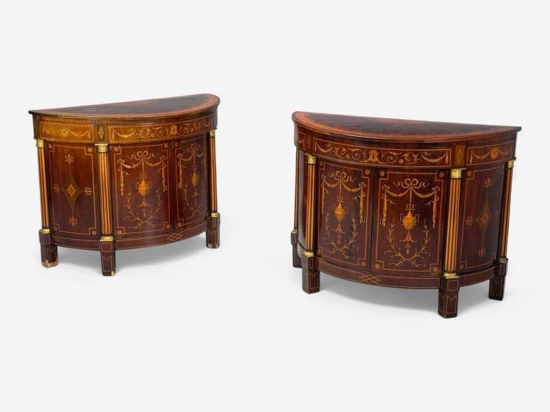 Italian Neoclassical, Marquetry, Satinwood, Demilune Chests, Italy, 19th c. - 2