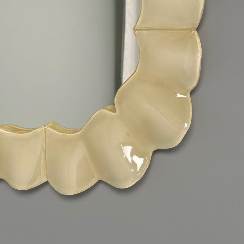 Modern Ruffle Wall Mirrors, White Murano Glass, Brass, Italy, 21st c. - 10