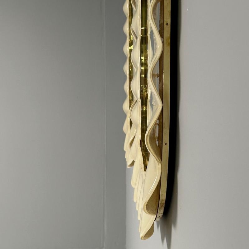 Modern Ruffle Wall Mirrors, White Murano Glass, Brass, Italy, 21st c. - 9