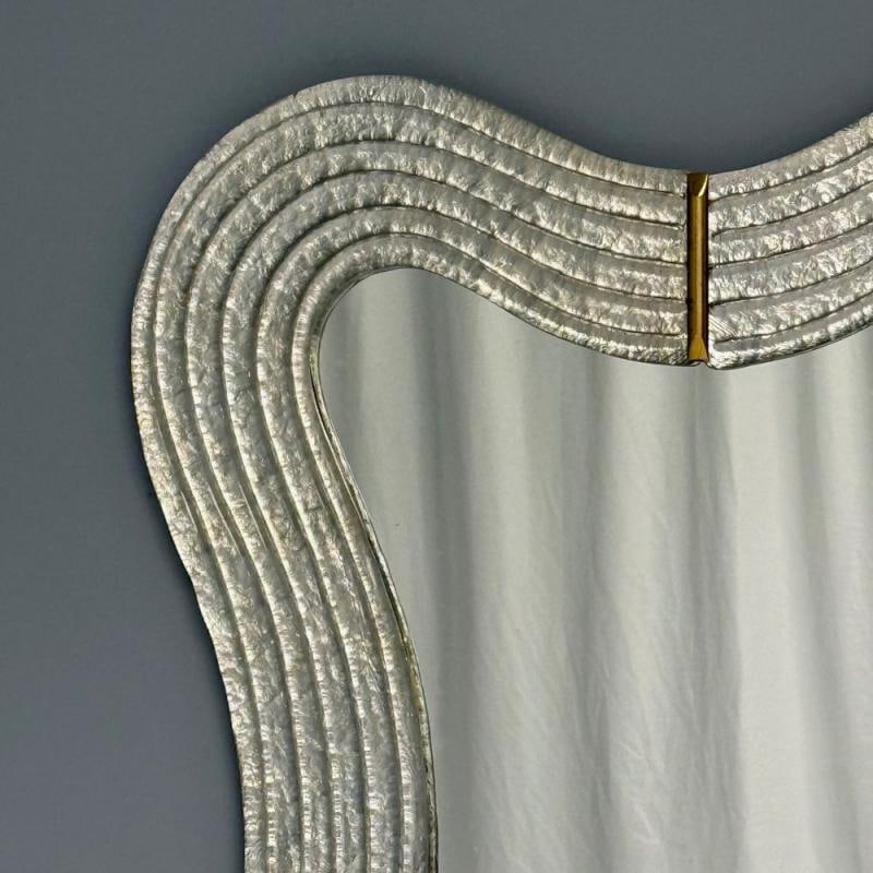 Modern Wavy Wall Mirror, Murano Glass, Silver Leaf, Brass, Italy, 21st C. - 3