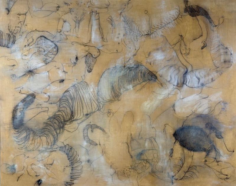 Angelina Nasso, Modern, Framed Abstract, Large Oil on Canvas, USA, 1998: Title: Angelina Nasso, Modern, Framed Abstract, Large Oil on Canvas, USA, 1998 Description: Angelina Nasso, Modern, Framed Abstract, Beige and Black Oil on Canvas, USA, 1998 An abstract oil on canvas