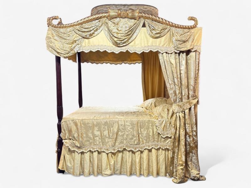 George III, Mahogany, Gilt-Wood, Silk, Canopy Bed, England c. 1880s - 9