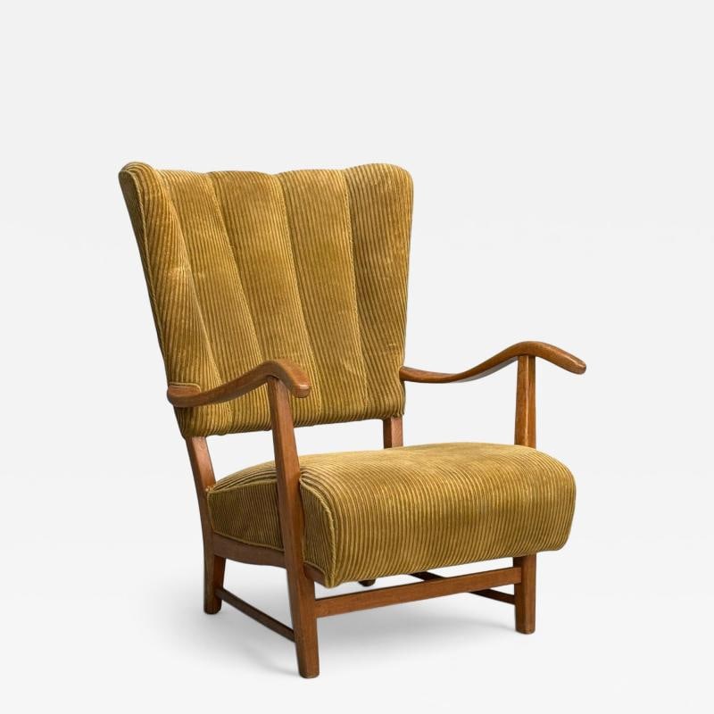 Frits Henningsen, Danish Modern, Corduroy, Wood, Lounge Chair, Denmark, 1940s (1 of 12)