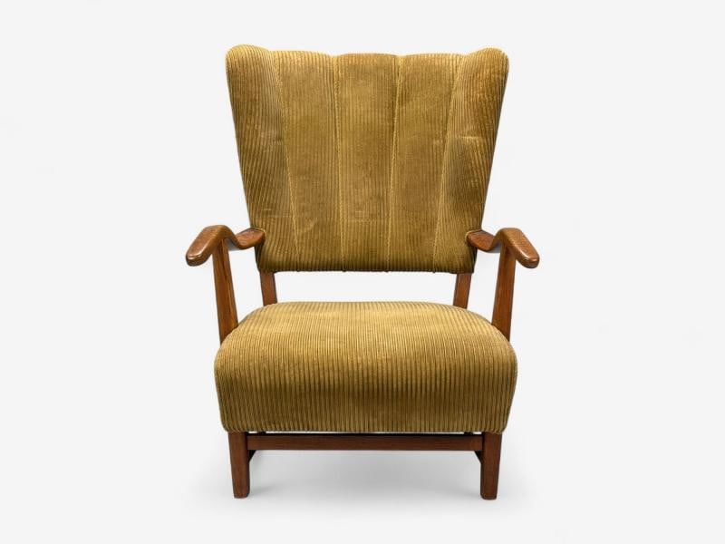 Frits Henningsen, Danish Modern, Corduroy, Wood, Lounge Chair, Denmark, 1940s - 3