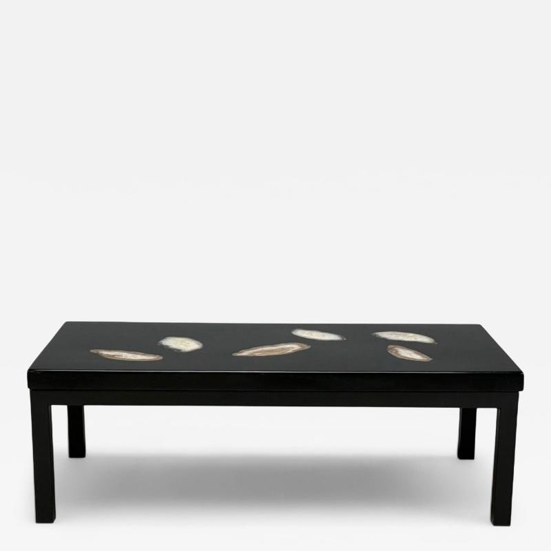 Ado Chale, Black Resin, Agate, Coffee Table, Belgium, 1990s: Title: Ado Chale, Black Resin, Agate, Coffee Table, Belgium, 1990s Description: Ado Chale, Belgian Mid-Century Modern, Black Resin, Agate, Coffee Table, Belgium, 1990s A rare coffee table designed and