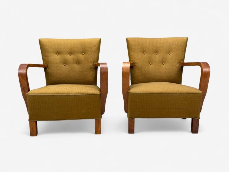 Danish Modern, Bentwood, Fabric, Lounge Chairs, Denmark, 1930s - 4