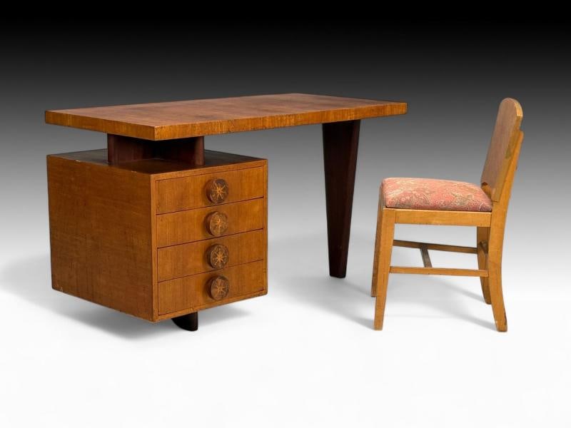 Andrew Szoeke, Satinwood, Oak, Writing Desk and Chair, USA, 1950s - 12