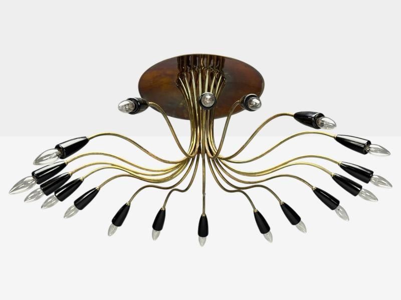 Italian Modern, Enameled Metal, Brass, Chandelier, Italy, 1960s - 2