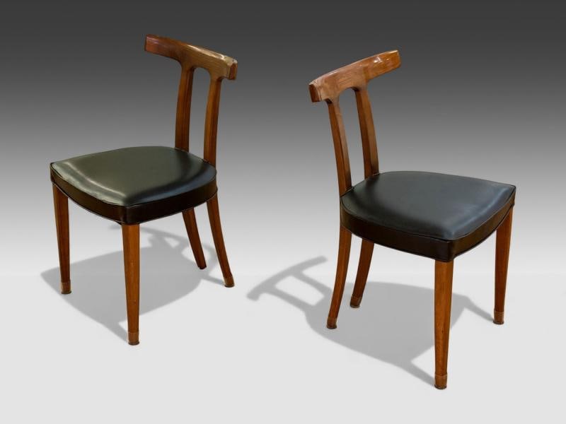 Ole Wanscher, Teak, Leatherette, T-Back Occasional Chairs, Denmark, 1960s - 2