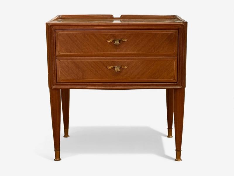 Italian Modern, Stained Wood, Brass, Glass, Nightstands, Italy, 1950s - 4