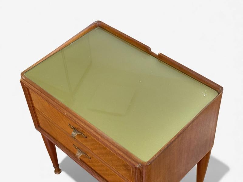 Italian Modern, Stained Wood, Brass, Glass, Nightstands, Italy, 1950s - 7