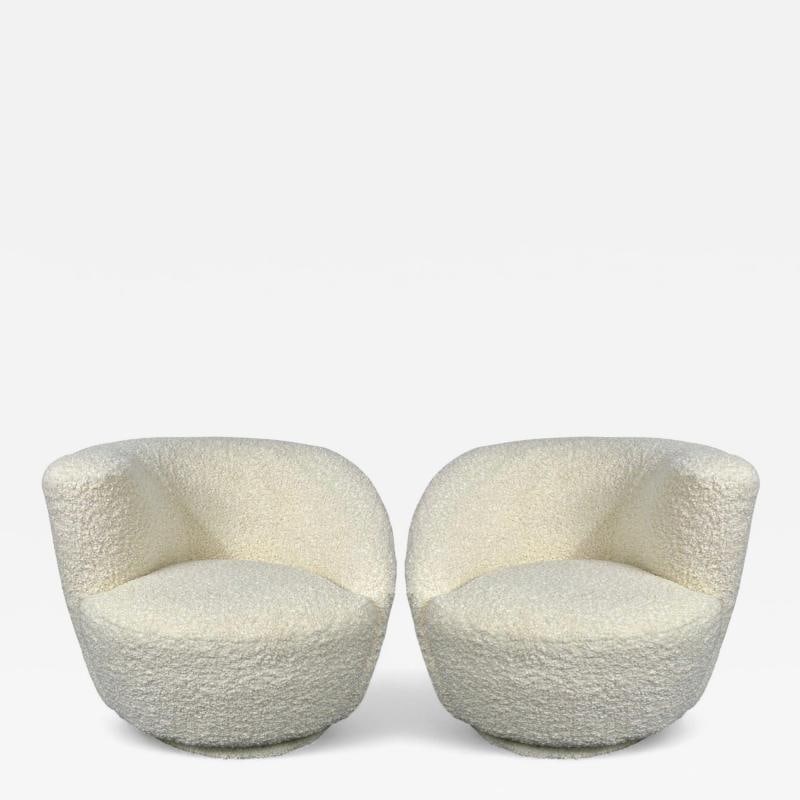 Vladimir Kagan Style, White Boucle, Nautilus Style Swivel Chairs, USA, 1970s (1 of 11)