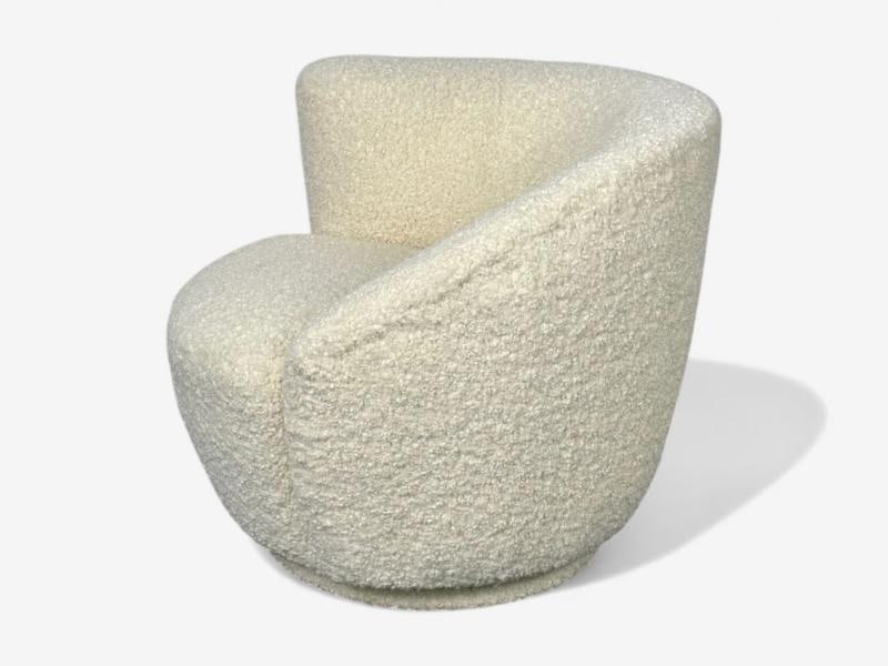 Vladimir Kagan Style, White Boucle, Nautilus Style Swivel Chairs, USA, 1970s - 7