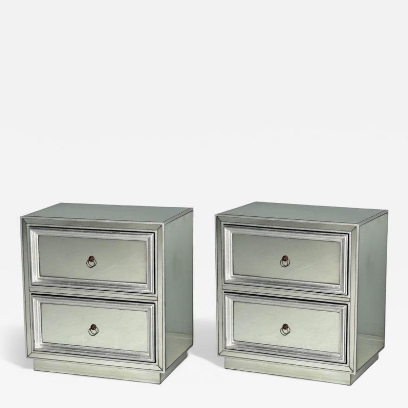 Hollywood Regency Style, Silver Leaf, Distressed Glass, Mirrored Nightstands: Title: Hollywood Regency Style, Silver Leaf, Distressed Glass, Mirrored Nightstands Description: Hollywood Regency Style, Silver Leaf, Distressed Glass, Mirrored Nightstands Pair of Hollywood
