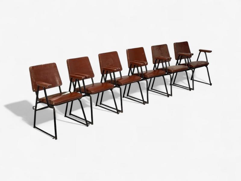 Studio BBPR, Lacquered Iron, Wood, Twelve Armchairs, Italy, 1960s - 5