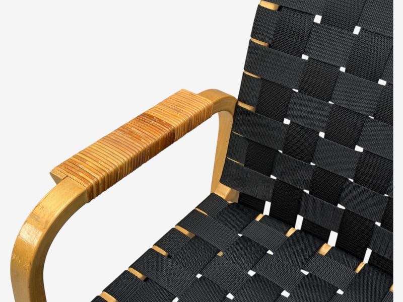 Alvar Aalto, Birch, Rattan, Black Linen Webbing, Armchairs, Finland, 1980s - 6