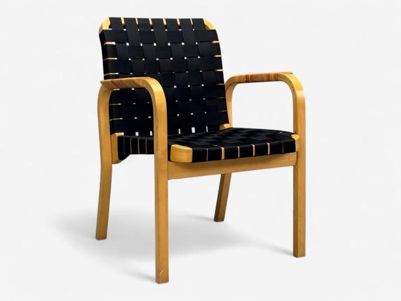 Alvar Aalto, Birch, Rattan, Black Linen Webbing, Armchairs, Finland, 1980s - 7