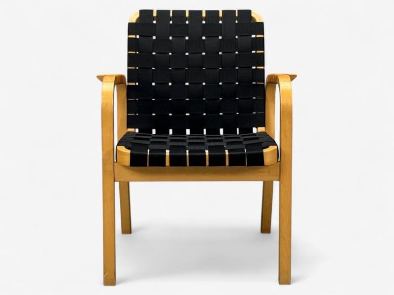 Alvar Aalto, Birch, Rattan, Black Linen Webbing, Armchairs, Finland, 1980s - 8