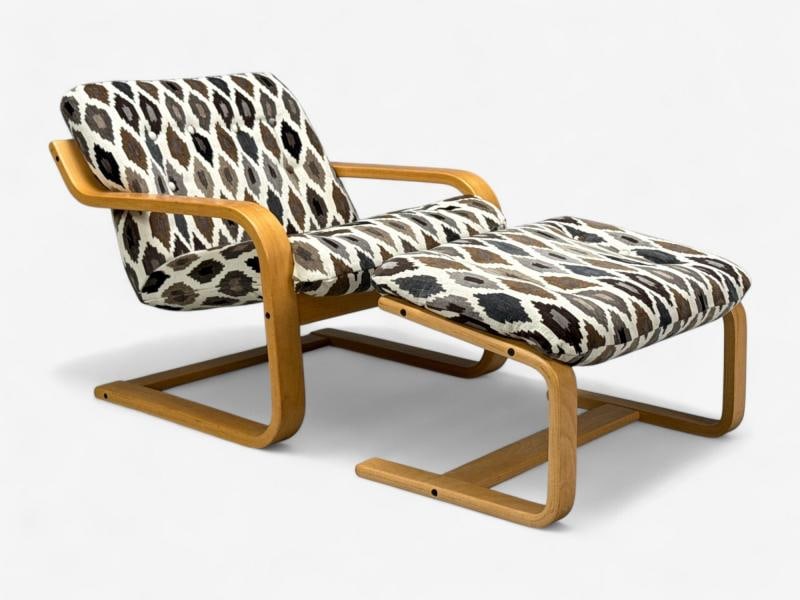 Westnofa, Bentwood, Fabric, Lounge Chair and Ottoman, Norway, 1960s - 12
