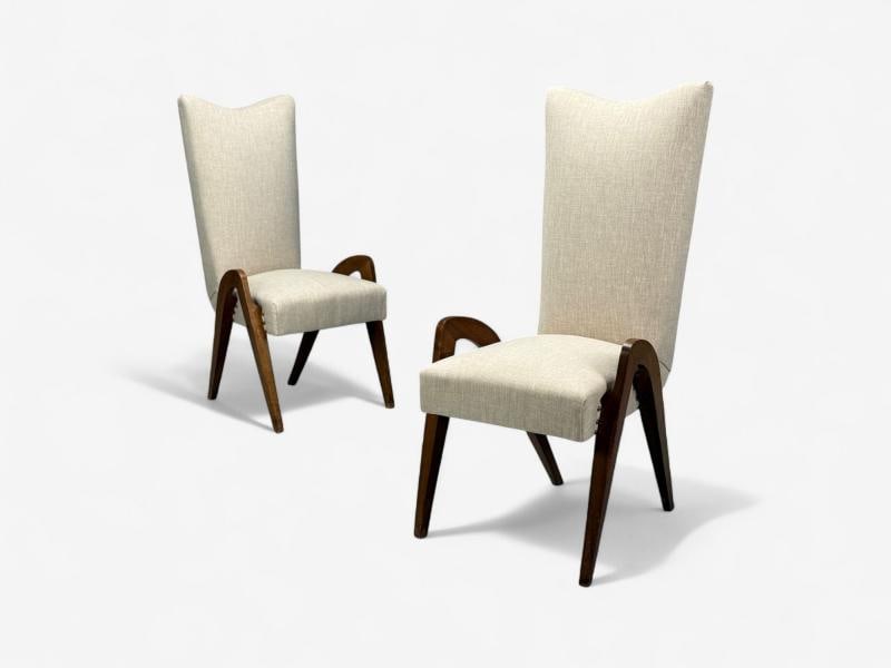Malatesta & Masson, Beige Fabric, Wood, Occasional Chairs, Italy, 1950s - 4