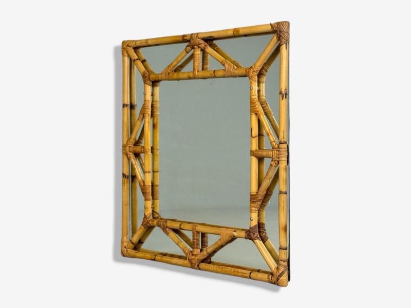 Italian Modern, Bamboo, Glass, Wall Mirror, Italy, 1950s - 3