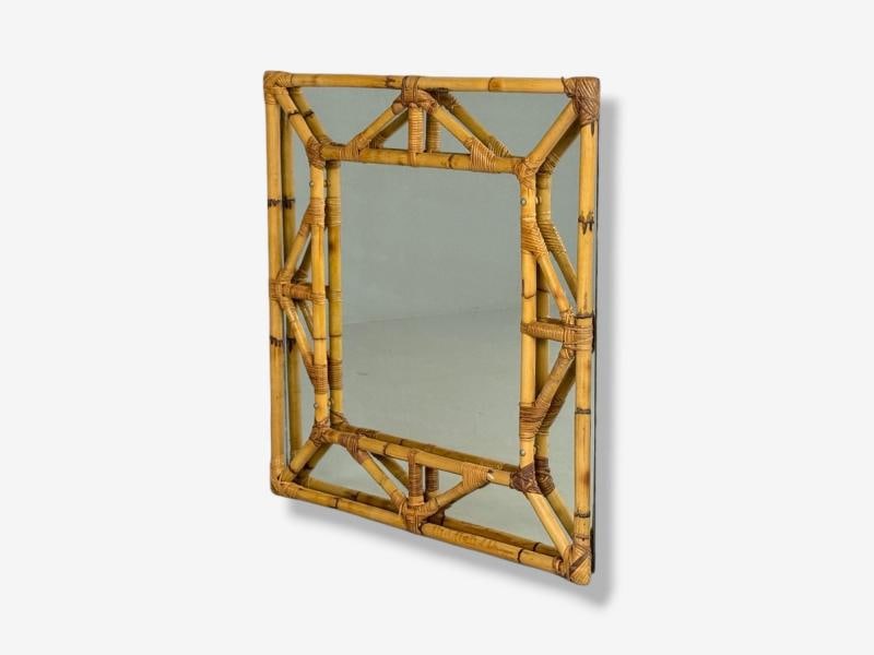 Italian Modern, Bamboo, Glass, Wall Mirror, Italy, 1950s - 5
