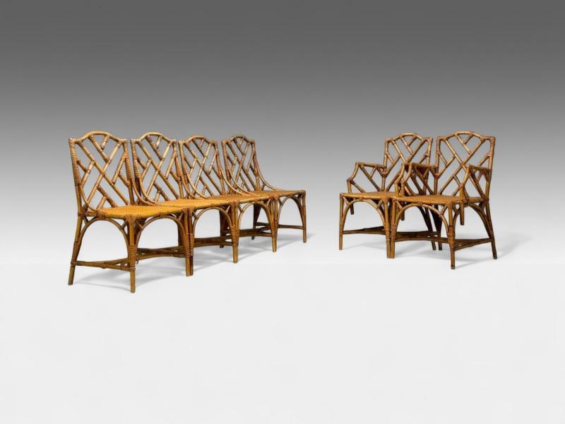 Dal Vera, Italian Modern, Bamboo, Cane, Six Dining Chairs, Italy, 1950s - 2