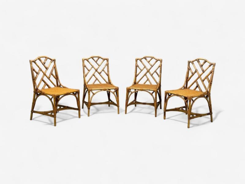 Dal Vera, Italian Modern, Bamboo, Cane, Six Dining Chairs, Italy, 1950s - 3