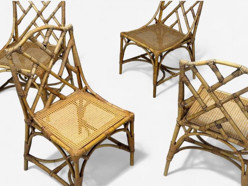 Dal Vera, Italian Modern, Bamboo, Cane, Six Dining Chairs, Italy, 1950s - 4
