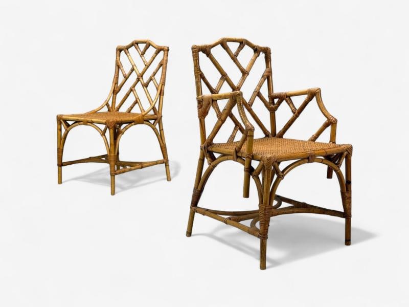 Dal Vera, Italian Modern, Bamboo, Cane, Six Dining Chairs, Italy, 1950s - 7