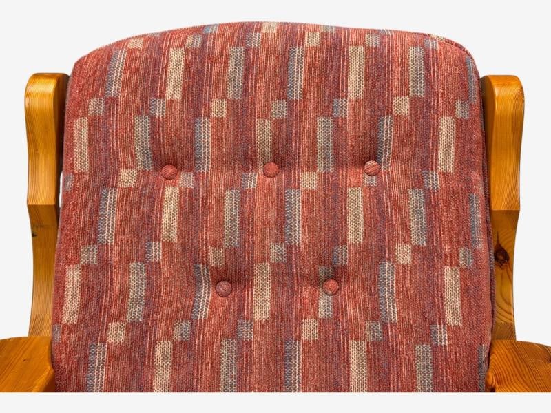 Swedish Modern, Pine, Red Fabric, Brutalist Lounge Chairs, Sweden, 1950s - 11