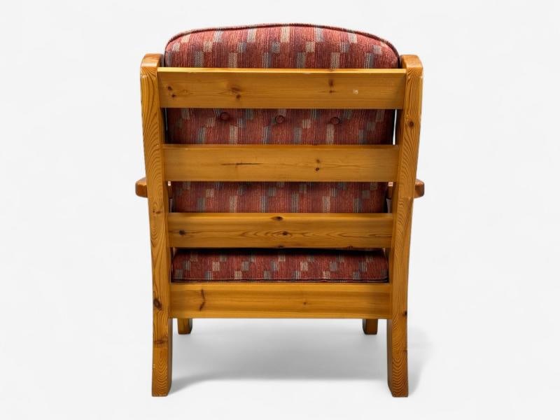 Swedish Modern, Pine, Red Fabric, Brutalist Lounge Chairs, Sweden, 1950s - 12